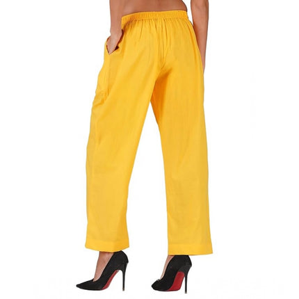 Rosolly Women's Casual Cotton Cambric Solid Elastic Palazzo Trousers (Yellow)