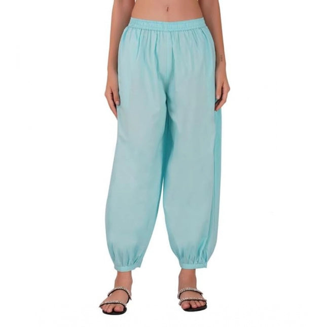 Rosolly Women's Casual Cotton Cambric Solid Elastic Waist Patiala Harem Pants (Blue)