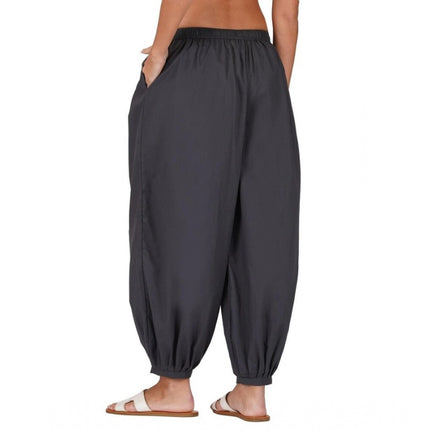 Rosolly Women's Casual Cotton Cambric Solid Elastic Patiala Harem Pants (Dark Grey)