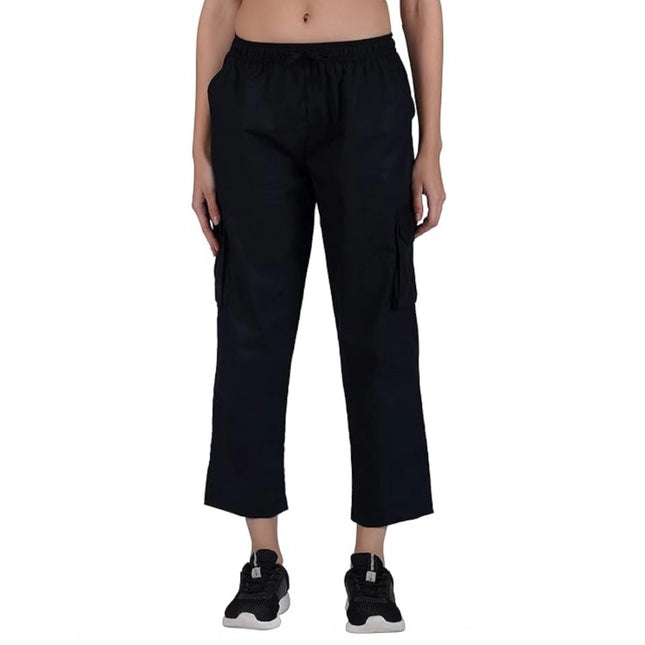 Rosolly Women's Casual Cotton Solid Cargo Pants (Black)