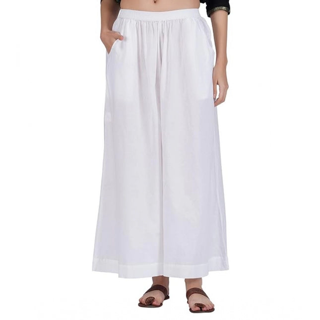Rosolly Women's Casual Cotton Solid Elastic Palazzo (White)
