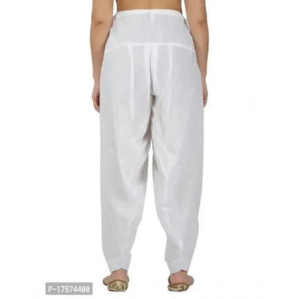 Rosolly Women's Casual Cotton Cambric Solid Drawstring Bottomwear (White)