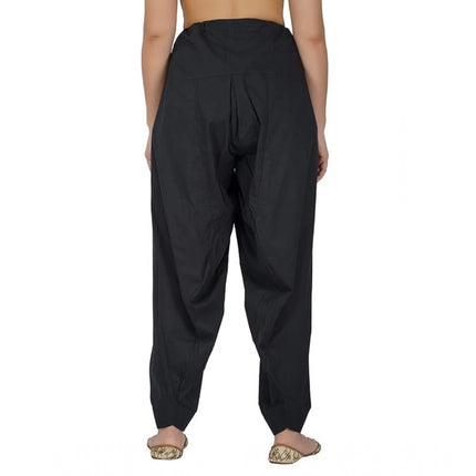 Rosolly Women's Casual Cotton Cambric Solid Drawstring Bottomwear (Black)