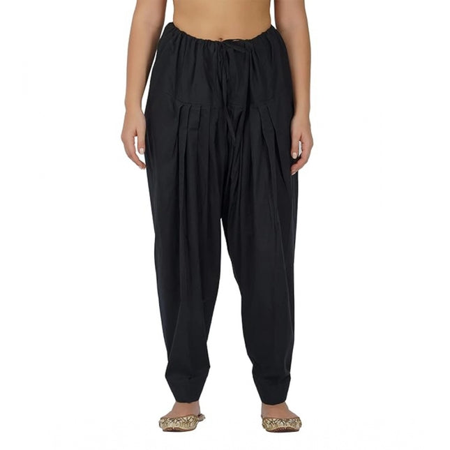 Rosolly Women's Casual Cotton Cambric Solid Drawstring Bottomwear (Black)
