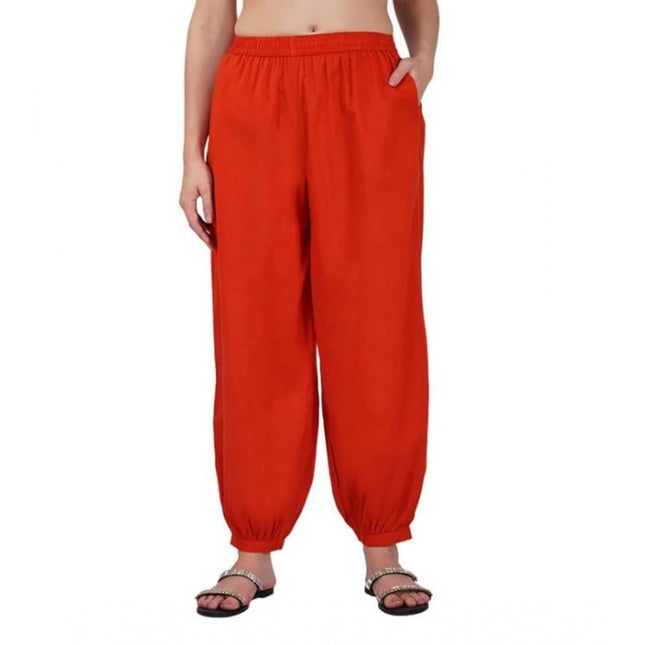Rosolly Women's Casual Cotton Cambric Solid Elastic Waist Patiala Harem Pants (Rust)