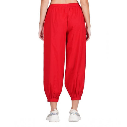 Rosolly Women's Casual Cotton Cambric Solid Elastic Waist Patiala Harem Pants (Red)