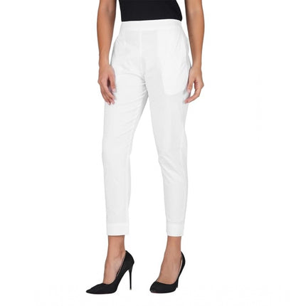 Rosolly Women's Casual Cotton Lycra Solid Trouser Pants (White)