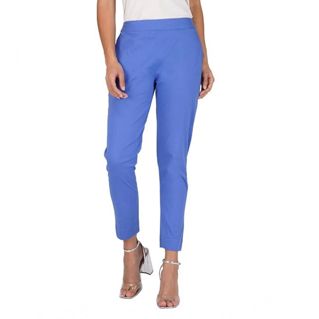Rosolly Women's Casual Cotton Lycra Solid Trouser Pants (Blue)