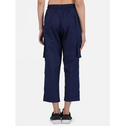 Rosolly Women's Casual Cotton Solid Cargo Pants (Navy Blue)