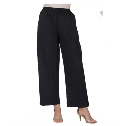 Rosolly Women's Casual Cotton Cambric Solid Elastic Palazzo Trousers (Black)