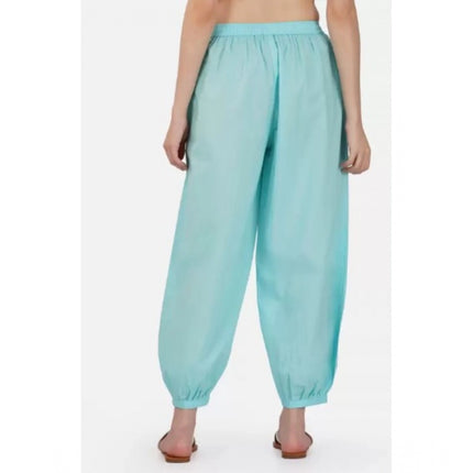 Rosolly Women's Casual Cotton Cambric Solid Elastic Waist Patiala Harem Pants (Blue)