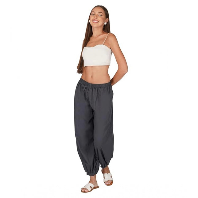 Rosolly Women's Casual Cotton Cambric Solid Elastic Patiala Harem Pants (Dark Grey)