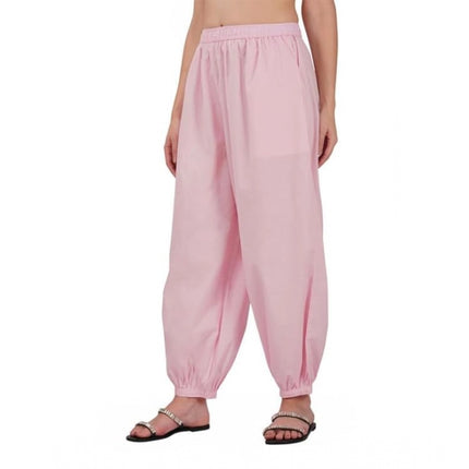 Rosolly Women's Casual Cotton Cambric Solid Elastic Waist Patiala Harem Pants (Pink)