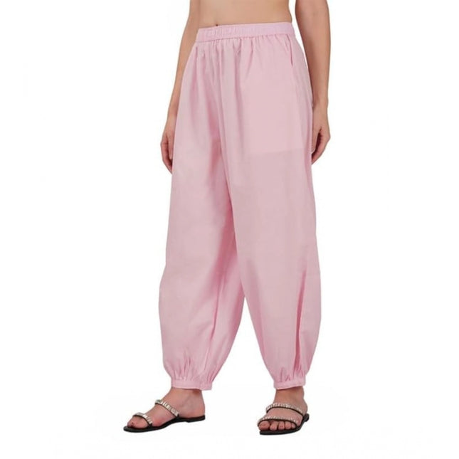 Rosolly Women's Casual Cotton Cambric Solid Elastic Waist Patiala Harem Pants (Pink)