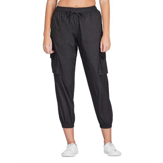 Rosolly Women's Casual Cotton Solid Elastic with Drawstring Cargo Pants (Black)