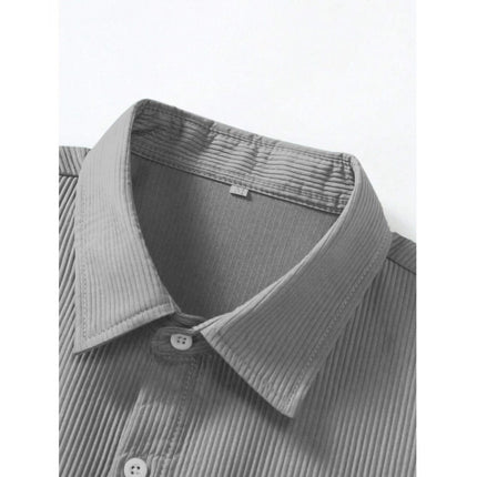 Rosolly Men's Casual Short Sleeve Striped Cotton Blended Shirt (Grey)