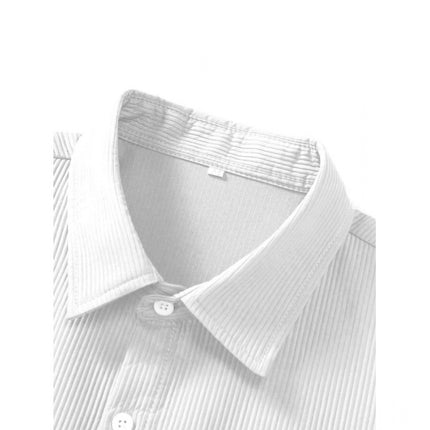 Rosolly Men's Casual Short Sleeve Striped Cotton Blended Shirt (White)