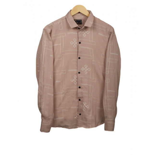 Rosolly Men's Casual Full Sleeve Printed Cotton Blended Shirt (Brown)