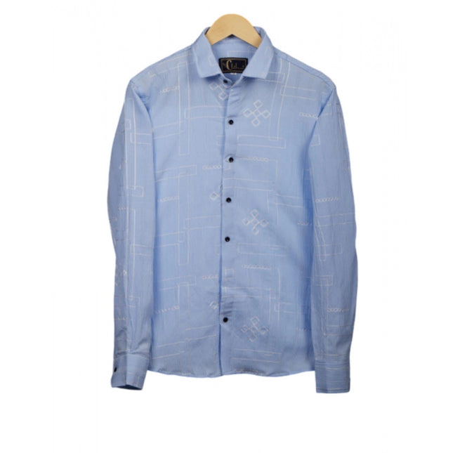 Rosolly Men's Casual Full Sleeve Printed Cotton Blended Shirt (Blue)