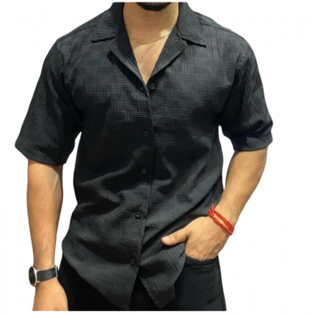Rosolly Men's Casual Full Sleeve Strip Line Cotton Blended Shirt (Black)