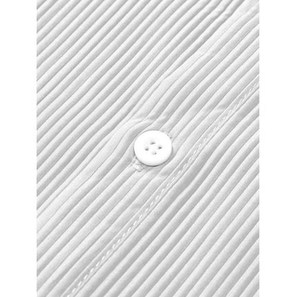 Rosolly Men's Casual Short Sleeve Striped Cotton Blended Shirt (White)