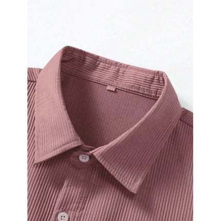 Rosolly Men's Casual Short Sleeve Striped Cotton Blended Shirt (Pink)