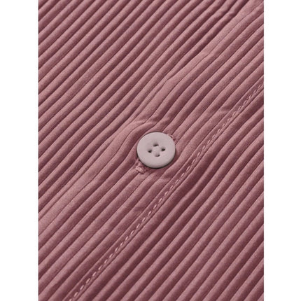 Rosolly Men's Casual Short Sleeve Striped Cotton Blended Shirt (Pink)