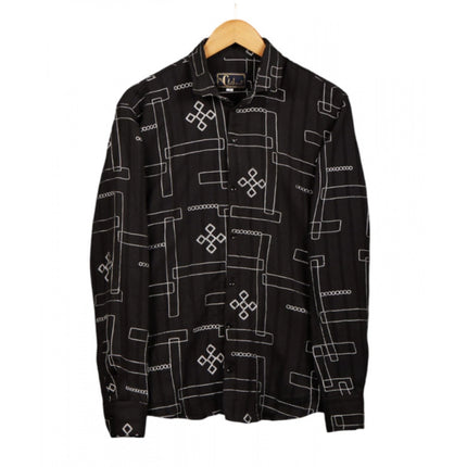 Rosolly Men's Casual Full Sleeve Printed Cotton Blended Shirt (Black)