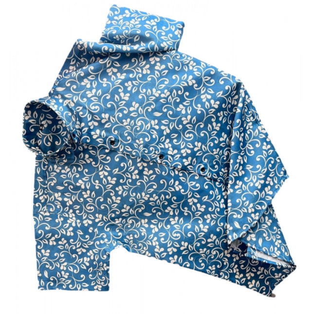 Rosolly Men's Casual Short Sleeve Printed Cotton Blended Shirt (Blue)