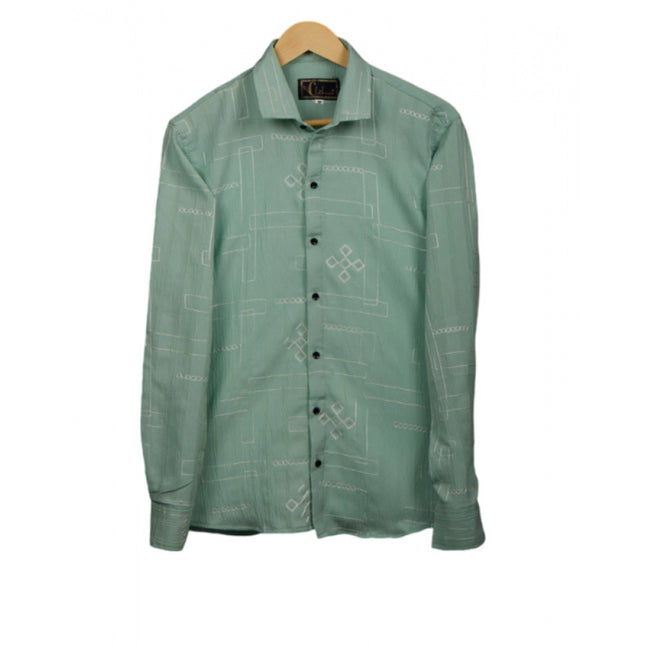 Rosolly Men's Casual Full Sleeve Printed Cotton Blended Shirt (Green)