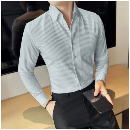 Rosolly Men's Casual Full Sleeve Striped Cotton Blended Shirt (Grey)