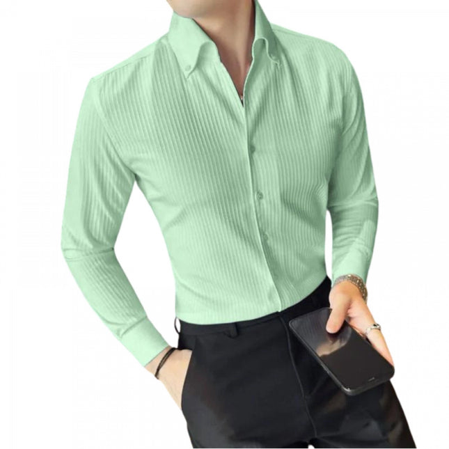 Rosolly Men's Casual Full Sleeve Striped Cotton Blended Shirt (Light Green)
