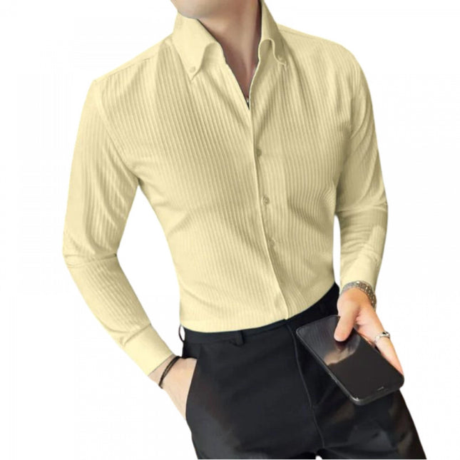 Rosolly Men's Casual Full Sleeve Striped Cotton Blended Shirt (Yellow)