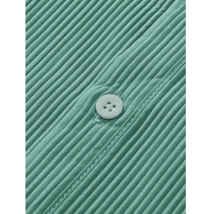 Rosolly Men's Casual Short Sleeve Striped Cotton Blended Shirt (Green)