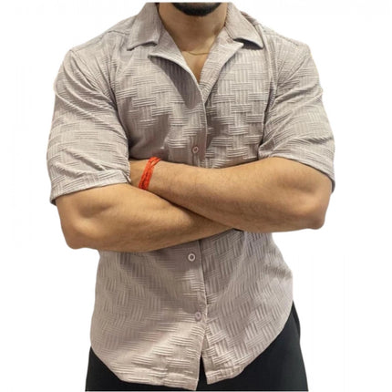 Rosolly Men's Casual Full Sleeve Strip Line Cotton Blended Shirt (Brown)
