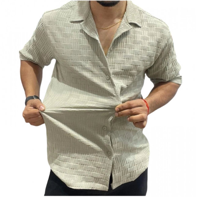 Rosolly Men's Casual Full Sleeve Strip Line Cotton Blended Shirt (Grey)