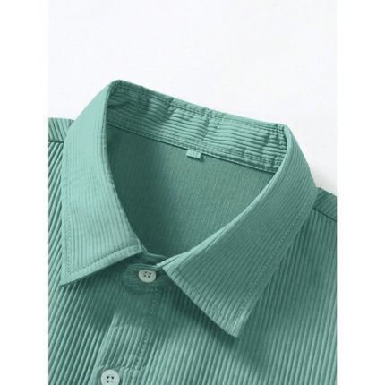 Rosolly Men's Casual Short Sleeve Striped Cotton Blended Shirt (Green)
