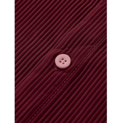 Rosolly Men's Casual Short Sleeve Striped Cotton Blended Shirt (Maroon)