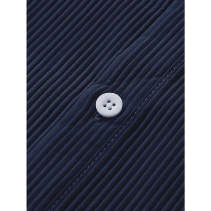 Rosolly Men's Casual Short Sleeve Striped Cotton Blended Shirt (Navy)