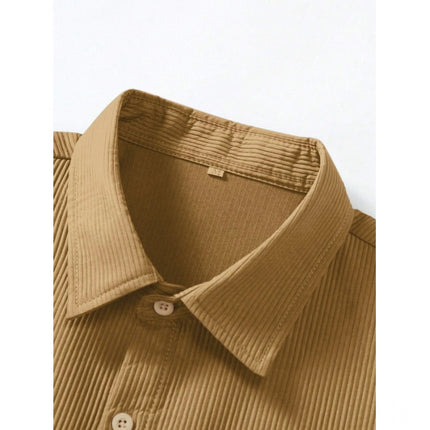 Rosolly Men's Casual Short Sleeve Striped Cotton Blended Shirt (Yellow)