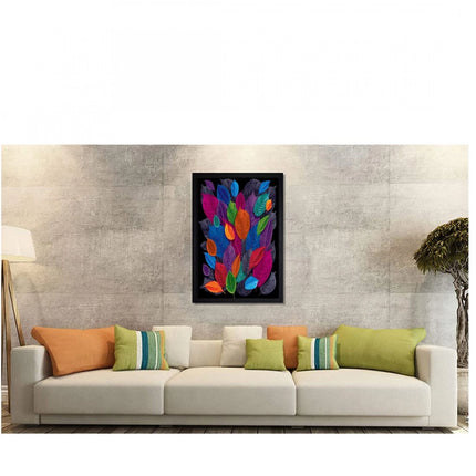 Rosolly Dark Autumn Leaves Painting with Synthetic Photo Frame (Multicolor)