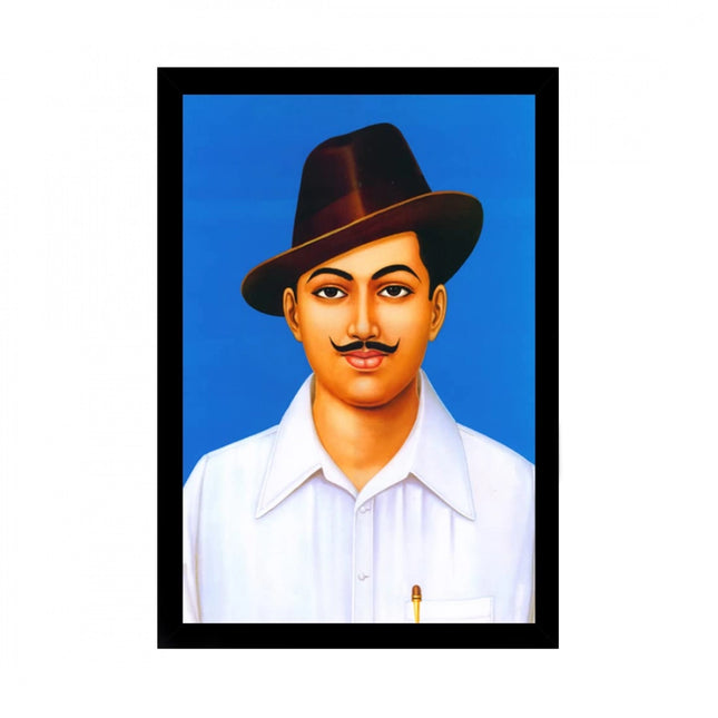 Rosolly Bhagat Singh Painting with Synthetic Photo Frame (Multicolor)