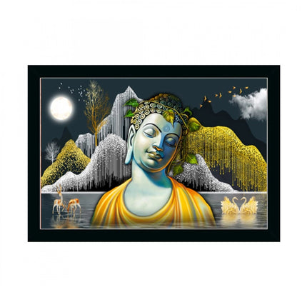 Rosolly Buddha Painting with Synthetic Photo Frame (Multicolor)