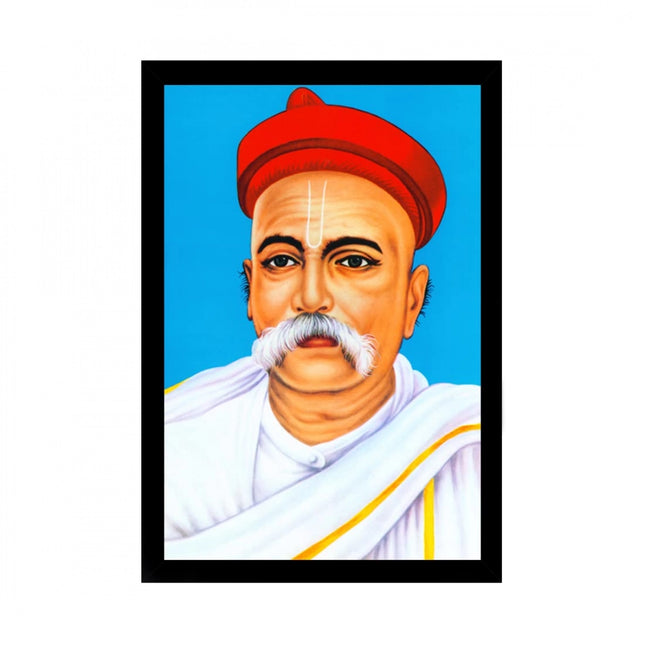 Rosolly Bal Gangadhar Tilak Painting with Synthetic Photo Frame (Multicolor)