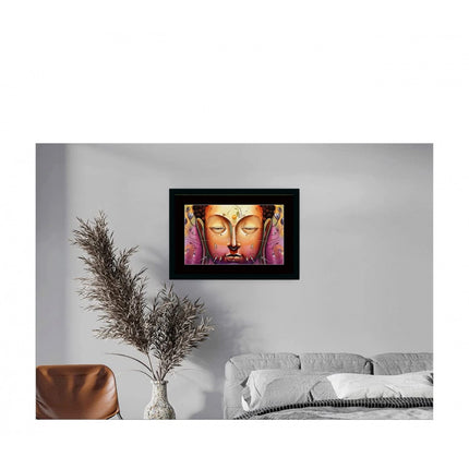 Rosolly Buddha Painting with Synthetic Photo Frame (Multicolor)