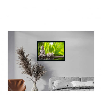 Rosolly Buddha Painting with Synthetic Photo Frame (Multicolor)
