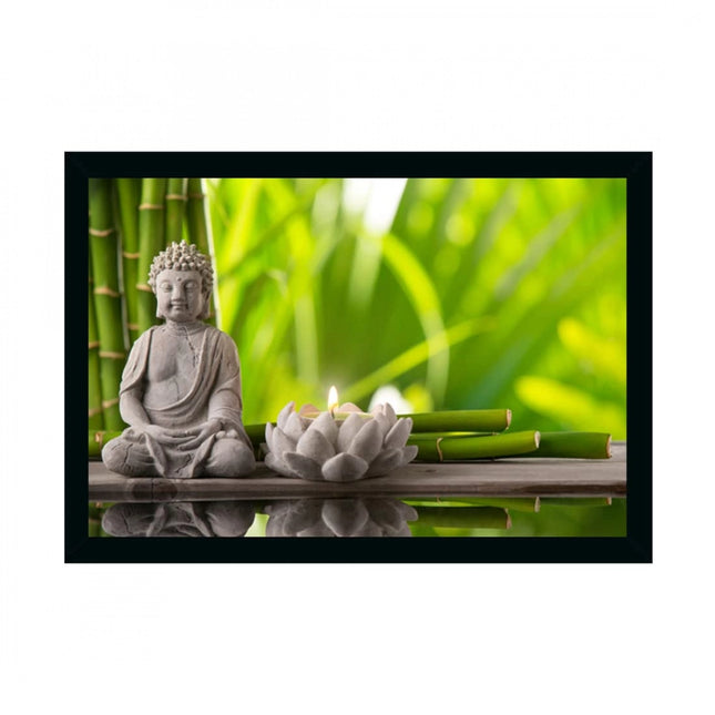 Rosolly Buddha Painting with Synthetic Photo Frame (Multicolor)