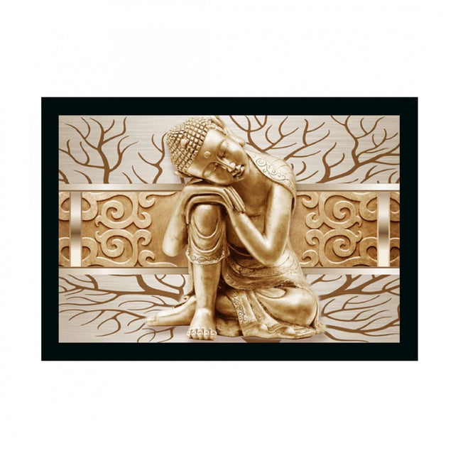 Rosolly Buddha Painting with Synthetic Photo Frame (Multicolor)