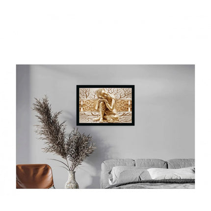 Rosolly Buddha Painting with Synthetic Photo Frame (Multicolor)