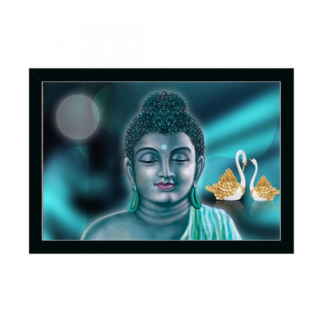 Rosolly Buddha Painting with Synthetic Photo Frame (Multicolor)